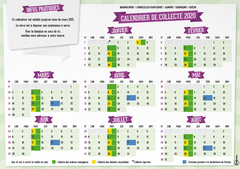 Calendrier du ramassage des Ordures Ménagères et des Sacs de Tri 2020